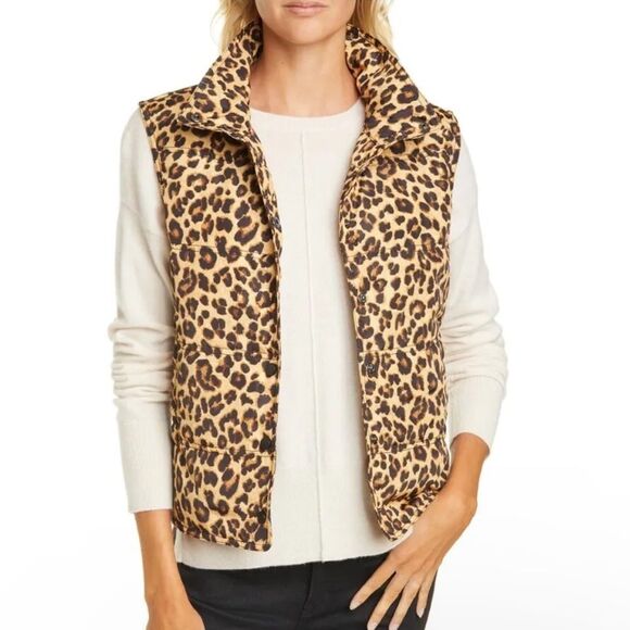 Veronica Beard Jackets & Blazers - Veronica Beard Leopard Print Snap Button Front Cushing Puffer Vest Size Small